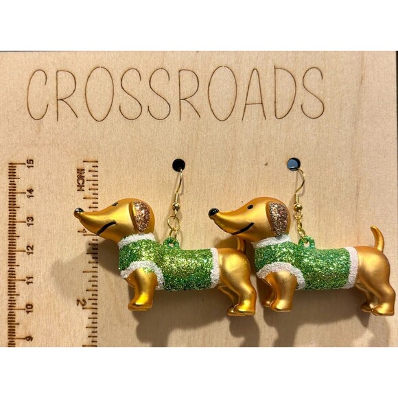 Handmade Jewelry Dachshund Weiner Dog Earrings Christmas Green — free download